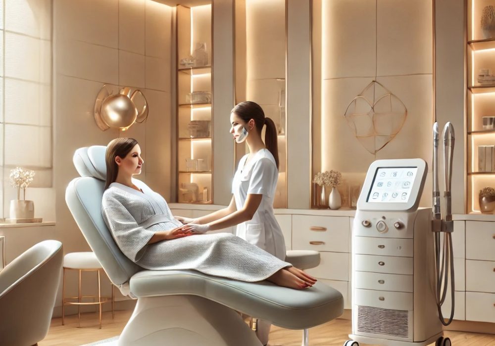 A-serene-modern-interior-of-a-medical-spa-featuring-a-soft-welcoming-color-palette-with-clean-minimalist-design.-A-medical-technician-in-a-professi